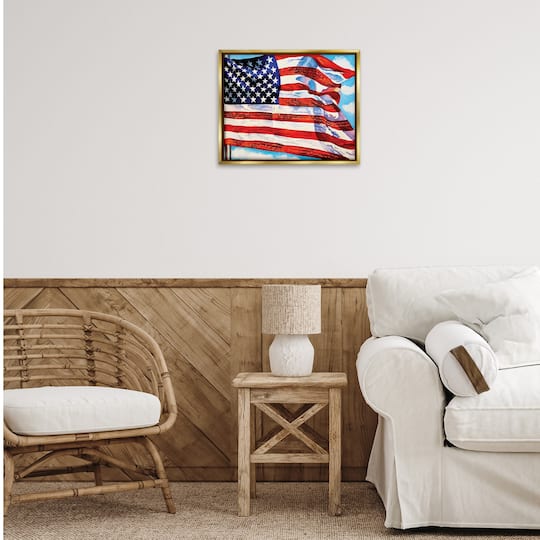 Stupell Industries Windblown American Flag Floater Framed Art